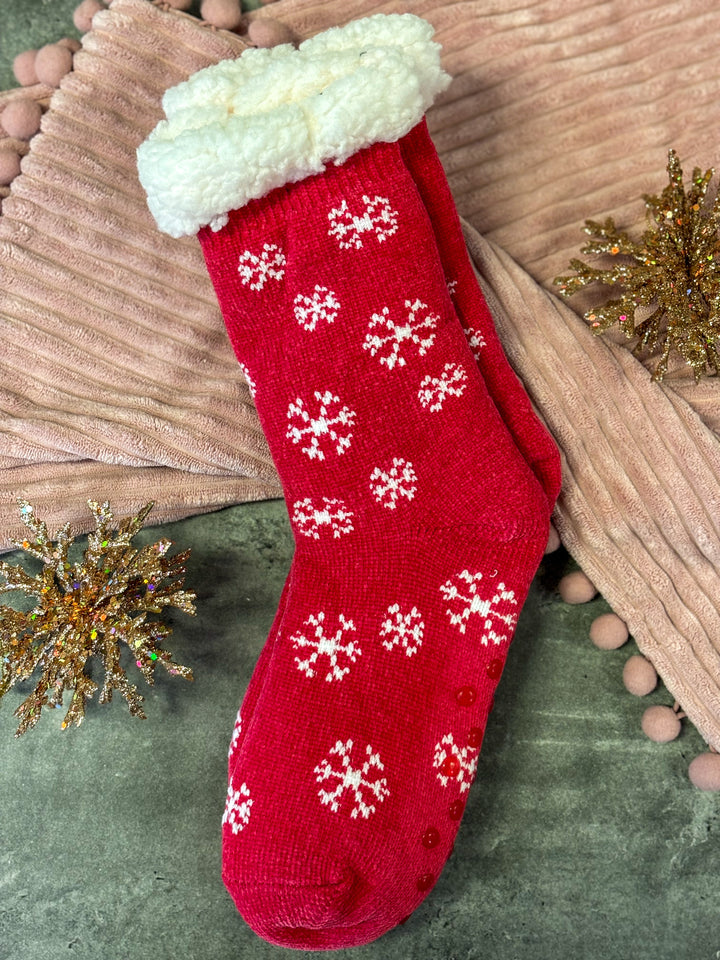 Christmas Snowflakes Fuzzy Socks