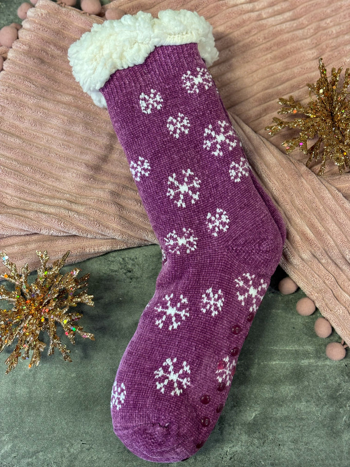 Christmas Snowflakes Fuzzy Socks