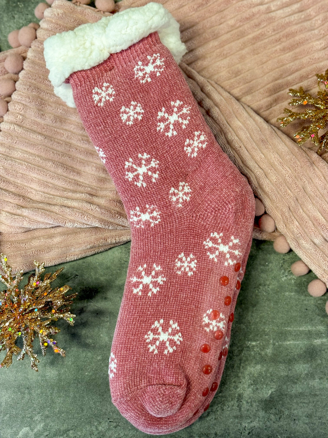 Christmas Snowflakes Fuzzy Socks