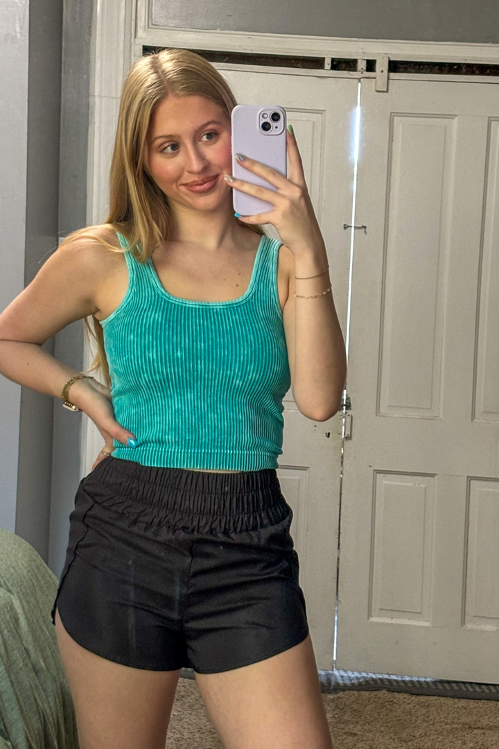 Darcy Stone Washed Ribbed Top - Teal