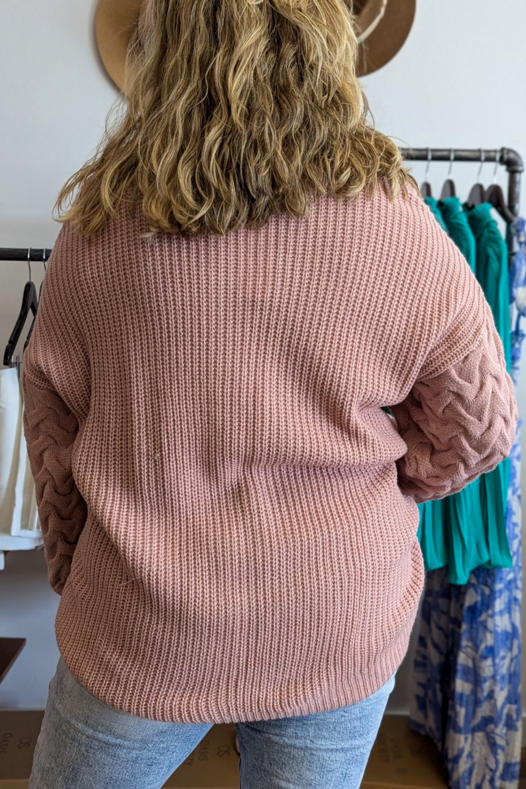 Sienna Cross Sleeve Sweater - Pink