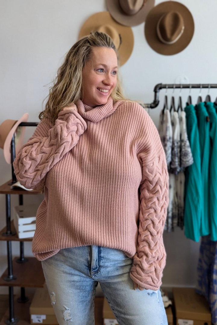 Sienna Cross Sleeve Sweater - Pink