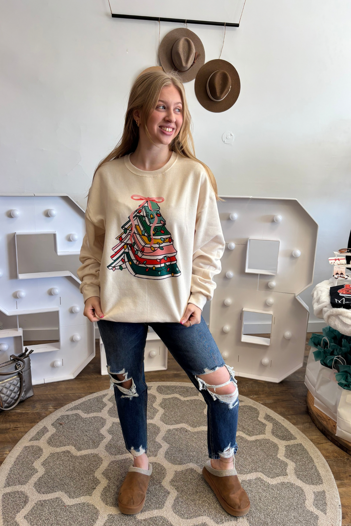 Merry Christmas Books Crewneck - Sweet Cream