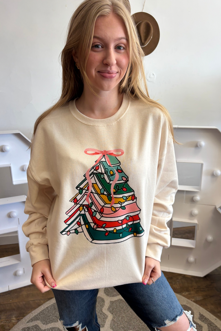 Merry Christmas Books Crewneck - Sweet Cream