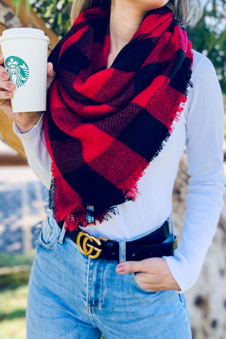 Buffalo Print Blanket Scarf - Red