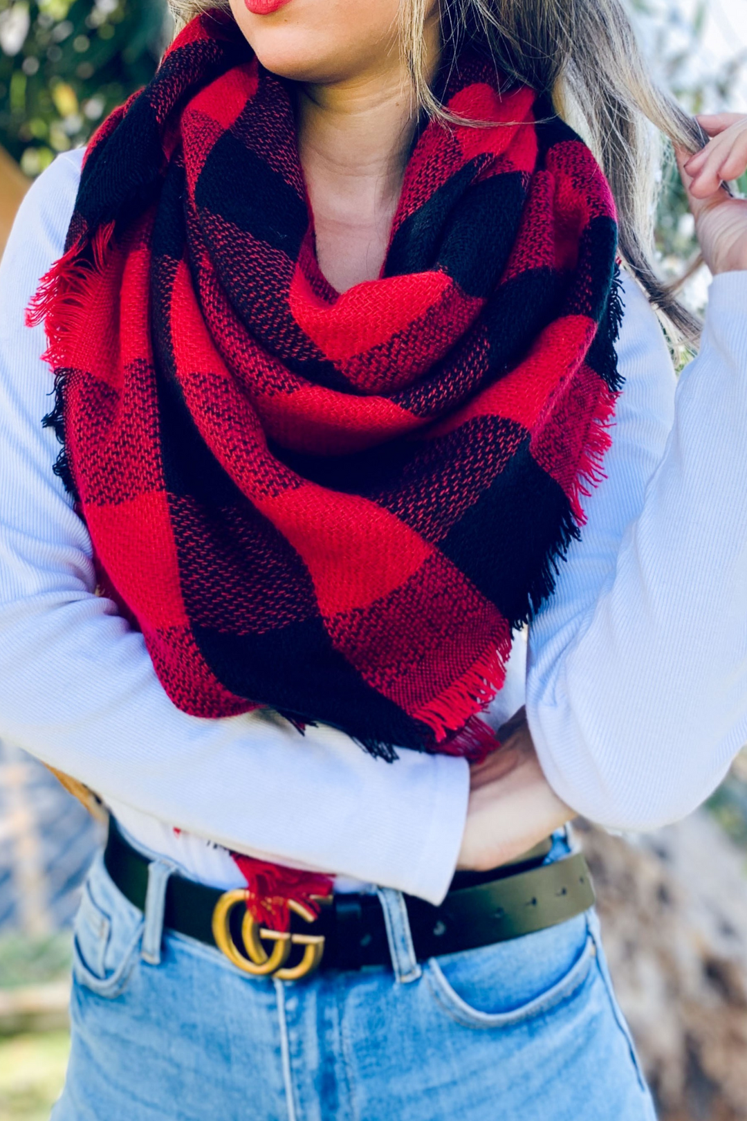 Buffalo Print Blanket Scarf - Red