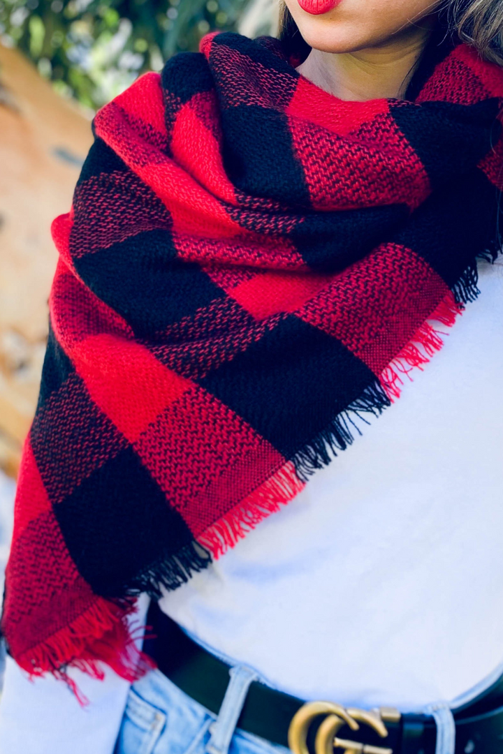 Buffalo Print Blanket Scarf - Red