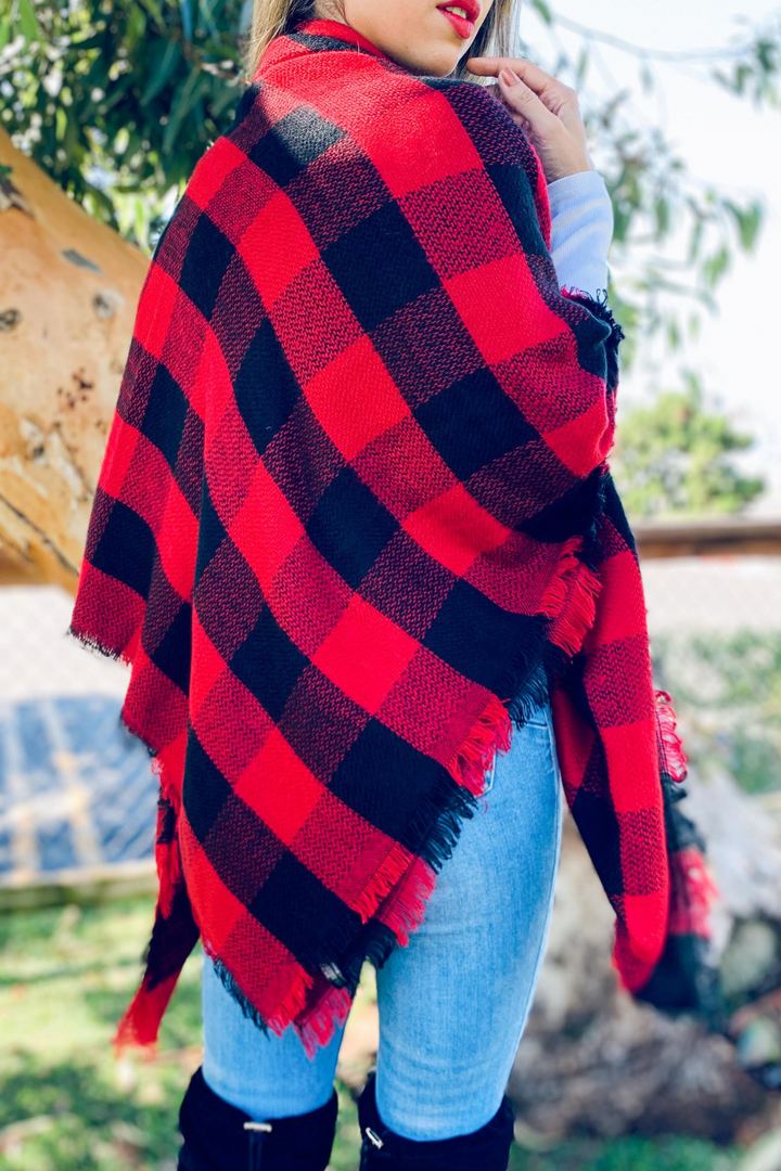 Buffalo Print Blanket Scarf - Red