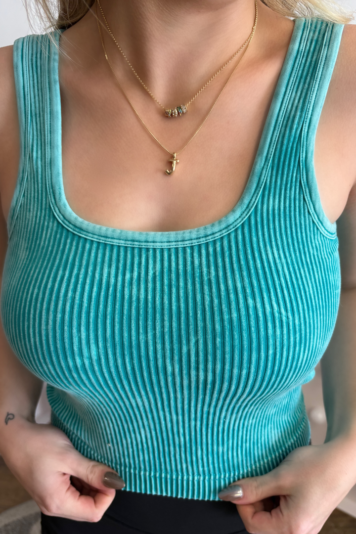 Darcy Stone Washed Ribbed Top - Teal