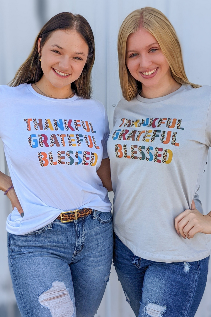 Thankful Grateful Blessed Graphic Tee - Grey