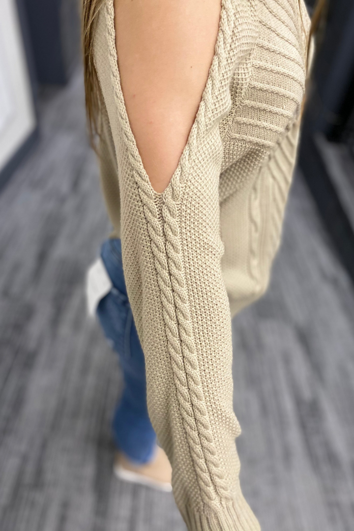 Cold Shoulder Knit Sweater - Khaki