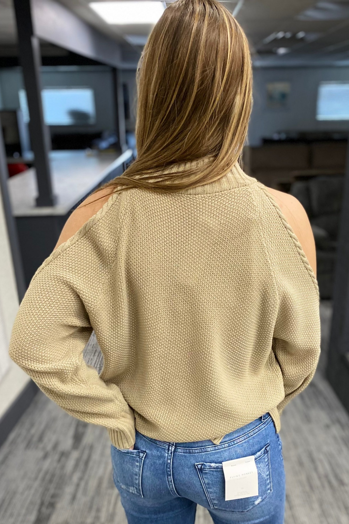 Cold Shoulder Knit Sweater - Khaki