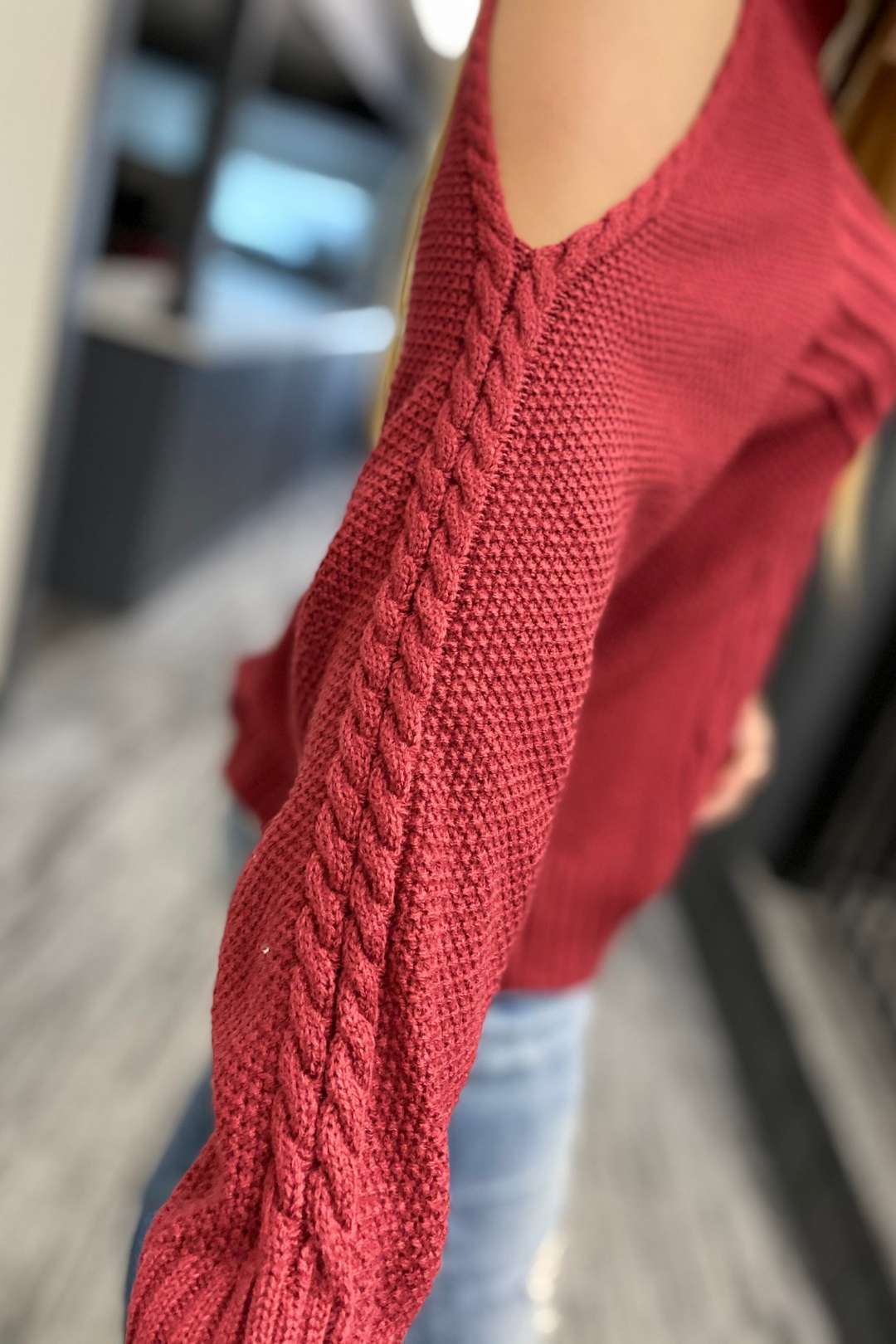 Cold Shoulder Knit Sweater - Wine