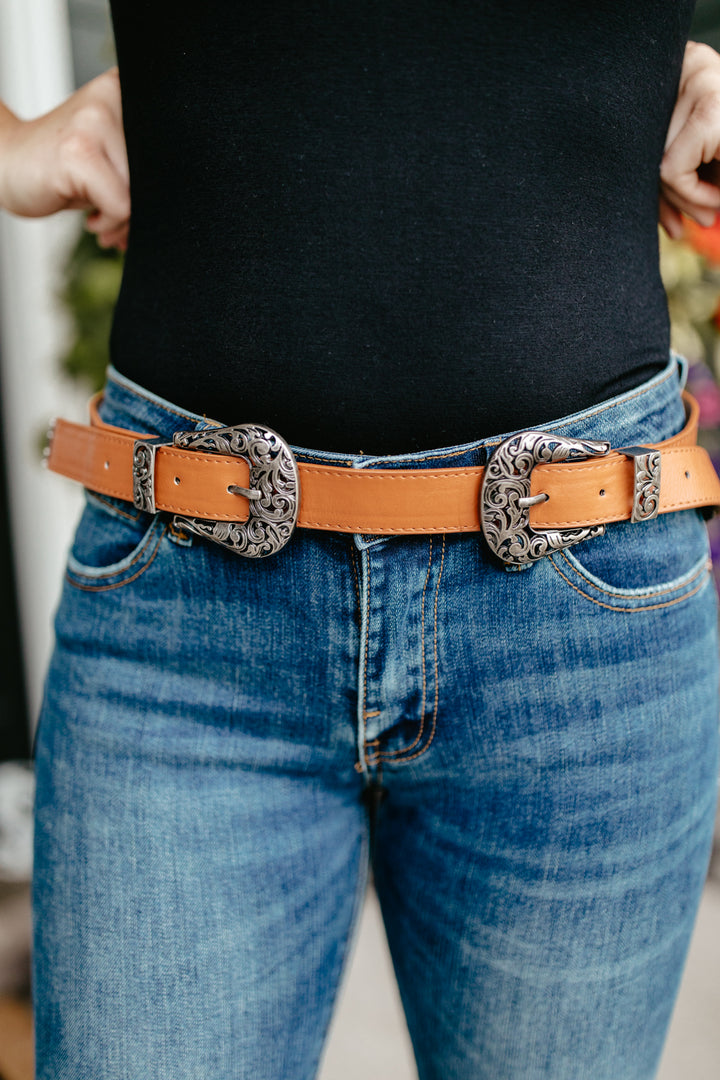 Dual Buckle Belt-Camel