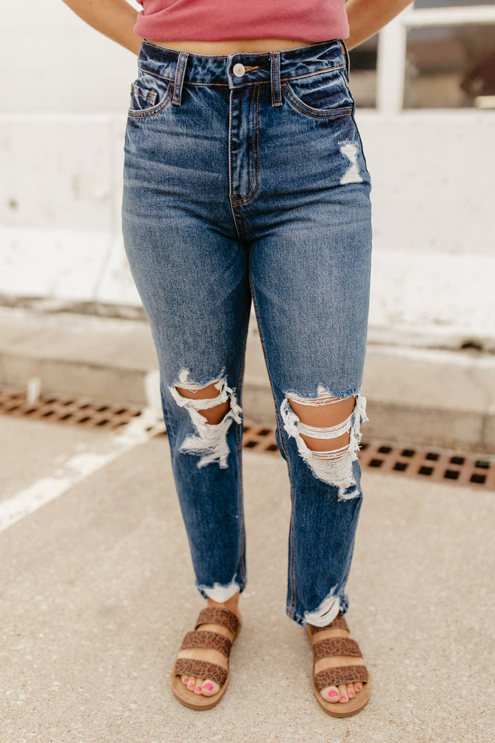 Distressed Hem Mom Jean