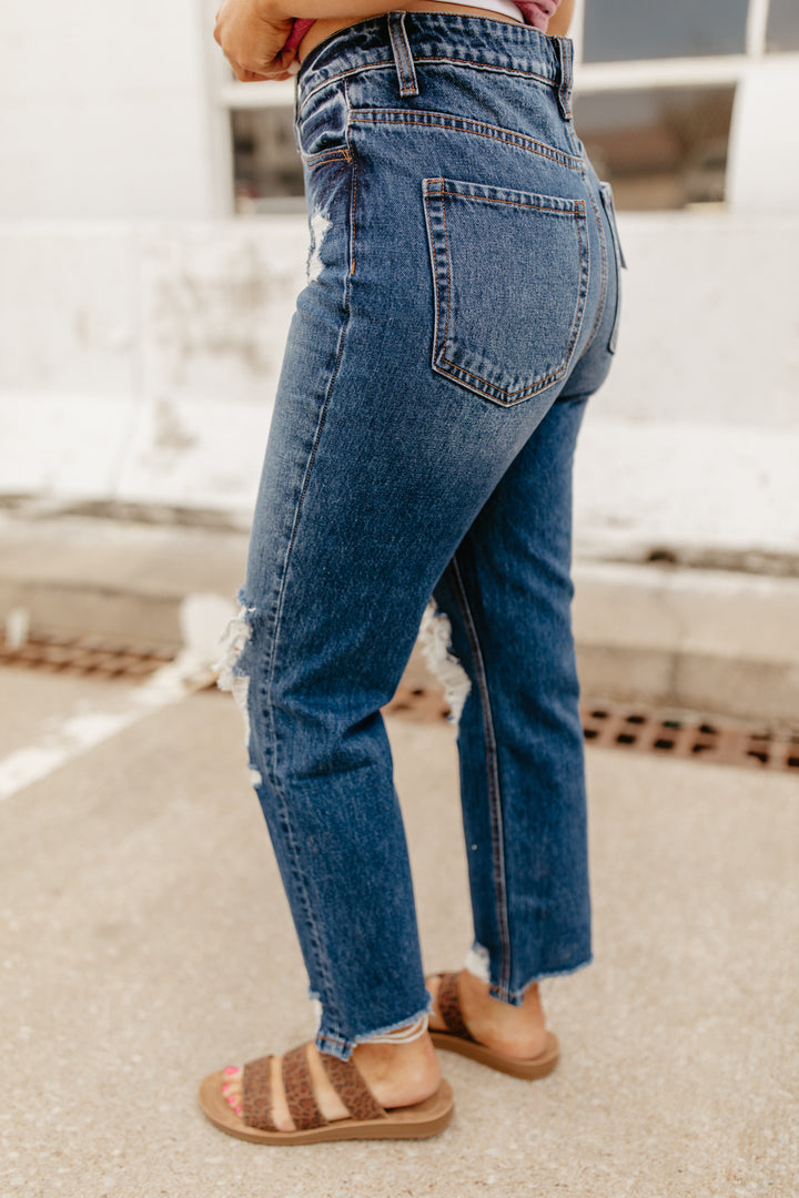 Distressed Hem Mom Jean