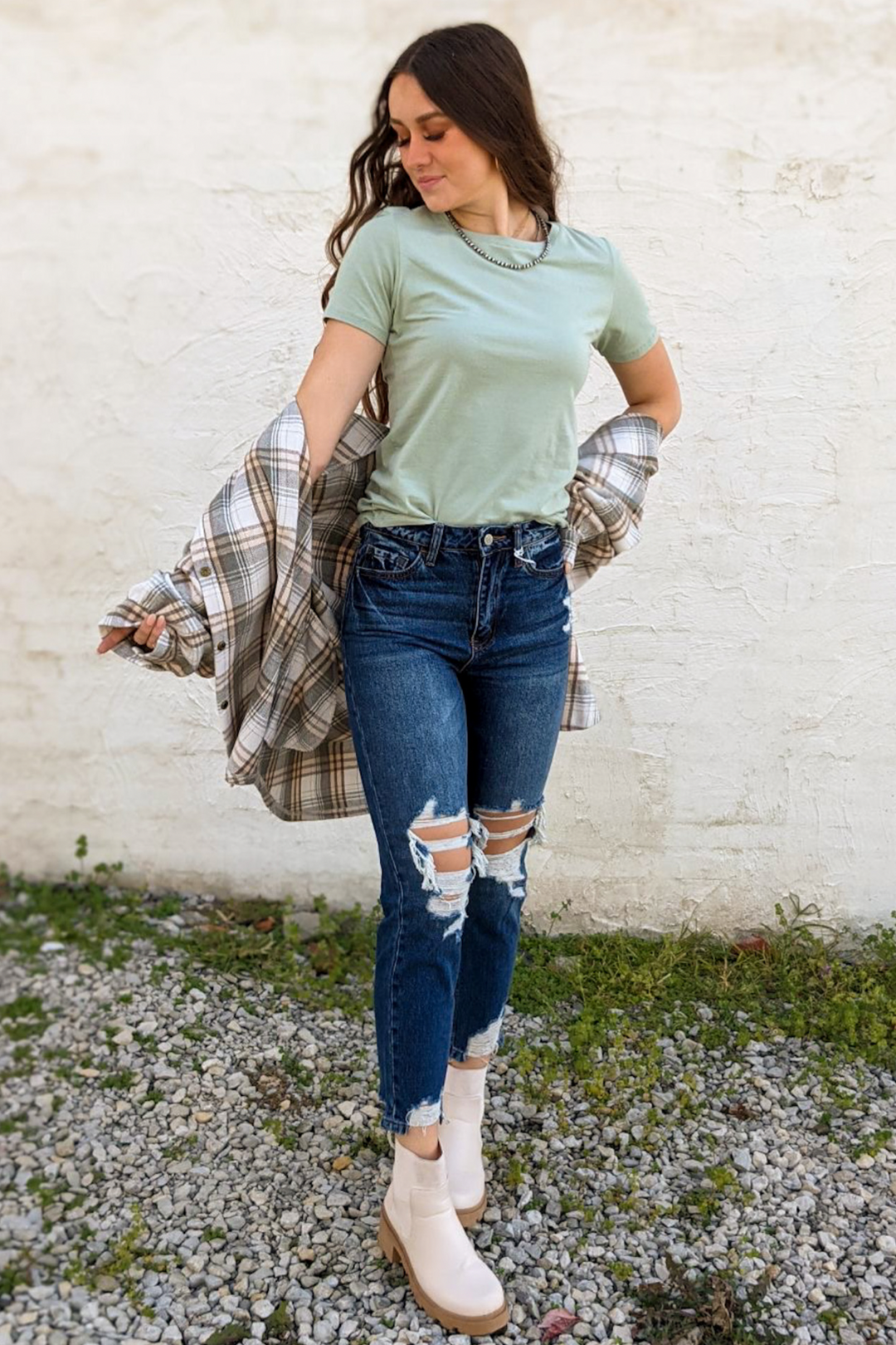 Distressed Hem Mom Jean