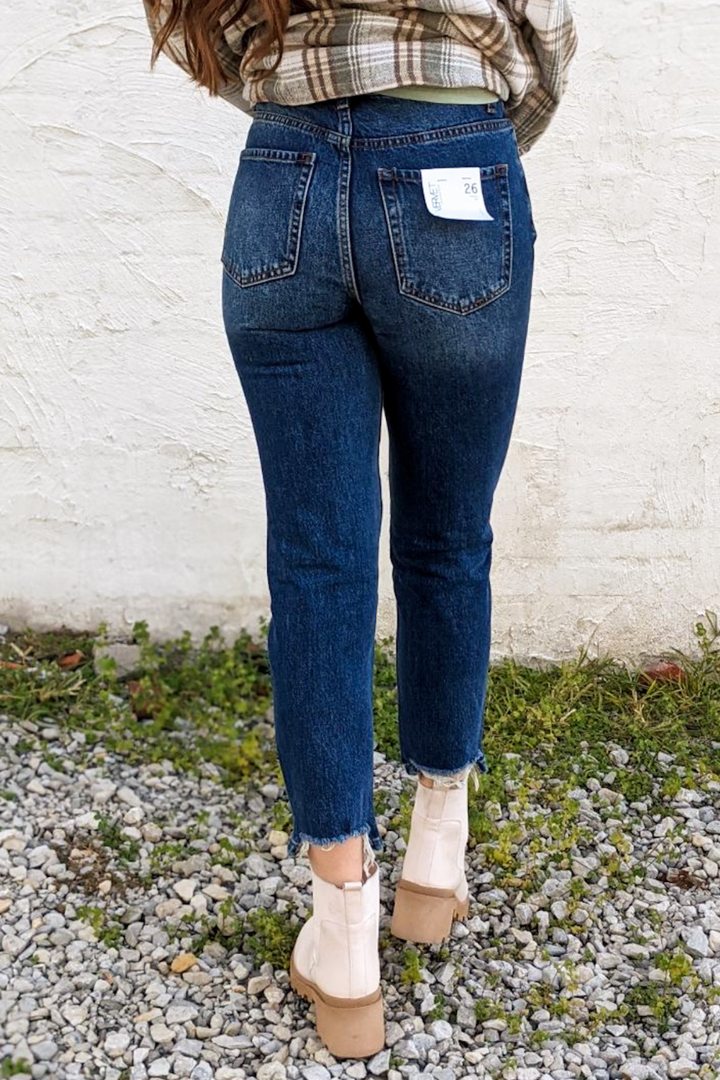 Distressed Hem Mom Jean