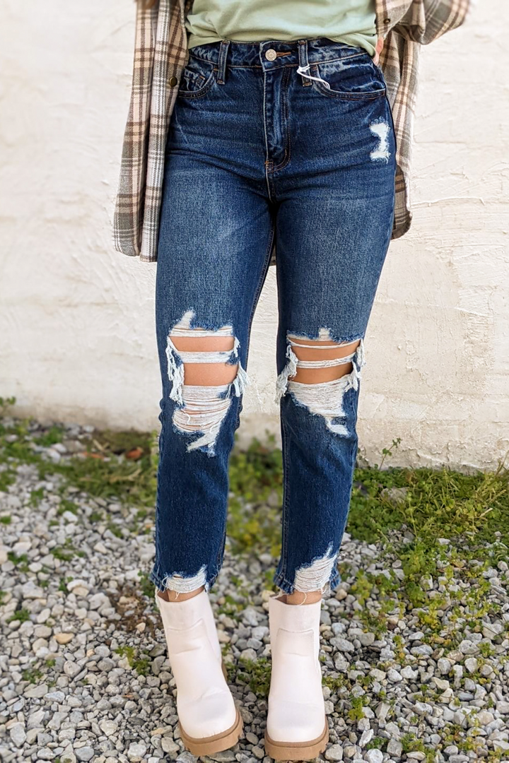 Distressed Hem Mom Jean